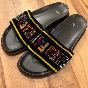 Fendi FF Logo velvet multi color slides